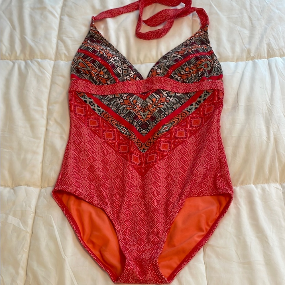 Prana Red and Orange One Piece Swimsuit small